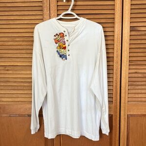 Vintage Disney Embroidered Long Sleeve Henley Shirt